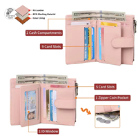 Dompet Koin Pendek Custom dengan Resleting untuk Wanita, Anti RFID, Lapisan PVC, Kulit PU, Lipat Dua, Tempat Kartu Kredit, Jendela ID
