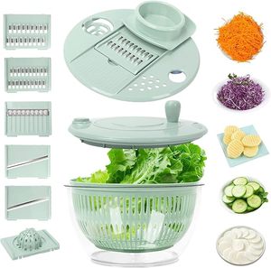 Essoreuse à Laitues 5-en-1 Grande Capacité avec 5 Lames pour Trancher <span class=keywords><strong>et</strong></span> Hacher les Légumes, Bol de Lavage <span class=keywords><strong>et</strong></span> Essoreuse, Nettoyeur de Fruits, Hachoir - Product Image 1