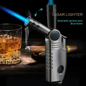 2024 DEBANG New Product Steerable Ignition Port Blue Flame Cigar Lighter Jet Torch Lighter Butane Lighter