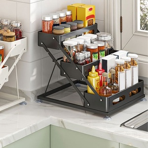 Étagère de rangement compacte en métal <span class=keywords><strong>à</strong></span> plusieurs niveaux - Porte-épices réglable en hauteur avec base antidérapante pour comptoir de cuisine et dessus d'armoire - Product Image 5
