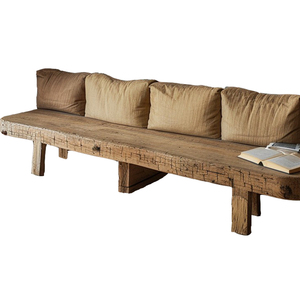 Divano Multifunzione a Quattro Posti in Legno Massello Non Verniciato Personalizzabile - Design Retrò Wabi-Sabi per un <span class=keywords><strong>Soggiorno</strong></span> Vintage - Product Image 6
