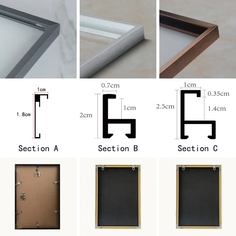 ที่กําหนดเองราคาถูก A1, A2, A3, A4, 6x8, 8x10, 11x14, 12x16, 12x18, 16x20, 18x24, โปสเตอร์สีดําและสีขาวกรอบรูปโลหะ