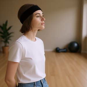 Fasce per capelli sportive elastiche da donna per yoga, 4 pezzi, nere, grigie, bianche, rosa, comode in spandex e cotone, accessori per capelli a tinta unita - Product Image 2