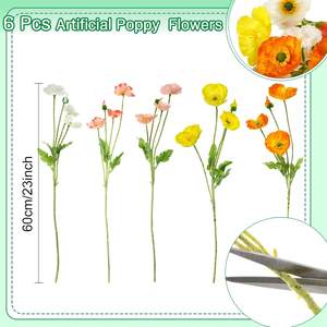 Fleurs de pavot artificielles en gros, haute simulation, toucher réel, 4 têtes, tige de fleur rose hydratante pour décoration de mariage et de maison - Product Image 2