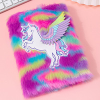 Carnet A5 en peluche Licorne de dessin animé, couverture rigide en tissu, organiseur/agenda, 80 feuilles, reliure cousue, impression numérique, pour enfants