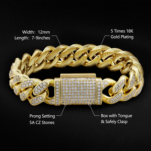 KRKC-Cadena de eslabones cubanos de zirconia cúbica, collar con eslabones de oro de 18k y 12mm, con zirconia cúbica, para hombres - Product Image 2