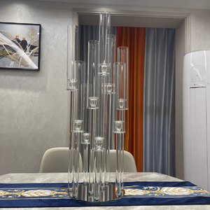 Portacandele in Acrilico Trasparente a 5 Teste con Base Rotonda, Candeliere per Matrimoni a 9 Teste, 118 cm - Product Image 3