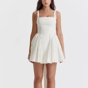Custom Summer Women Fashion Sleeveless Casual Dresses Cotton Frilly Bowknot Mini Dress