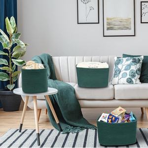 Paquete de <span class=keywords><strong>3</strong></span> contenedores de almacenamiento de cuerda tejida de algodón cuadrados decorativos al por mayor, estantes rectangulares <span class=keywords><strong>para</strong></span> almacenamiento de ropa, toalla de juguete, cesta de guardería - Product Image 3