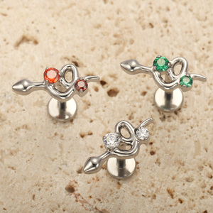 เครื่องประดับเจาะแฟชั่น VIEN Jewellery ZPO-177 ทำจากไทเทเนียม ASTM F136 รูปทรงเปลือย ประดับเพชร CZ แบบหลังแบน สำหรับเจาะริมฝีปาก จมูก - Product Image 4