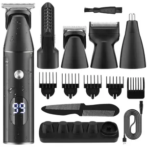 Máquina de cortar cabelo profissional à prova d'água LK-881 para homens, barbeiro elétrico sem fio recarregável, aparador de barba e barba 5 em 1