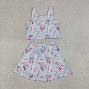 Toddler Girls Summer Baseball Print Active Outfit Soft and Stretchy Sleeveless Tank Top With Shorts Two Pieces Athletic Set - Product Image 3