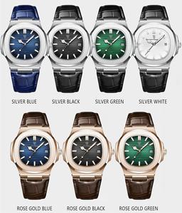 Poedagar 613 Đồng hồ nam thường ngày sang trọng đồng hồ nam mặt vuông thời trang thương hiệu hàng đầu Đồng hồ nam chống nước dạ quang lịch bằng da thật - Product Image 6