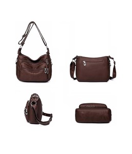 Sacs fourre-tout <span class=keywords><strong>en</strong></span> cuir souple pour femmes, sacs à main multi-poches, sac à bandoulière réglable avec fermeture éclair pour les voyages - Product Image 3
