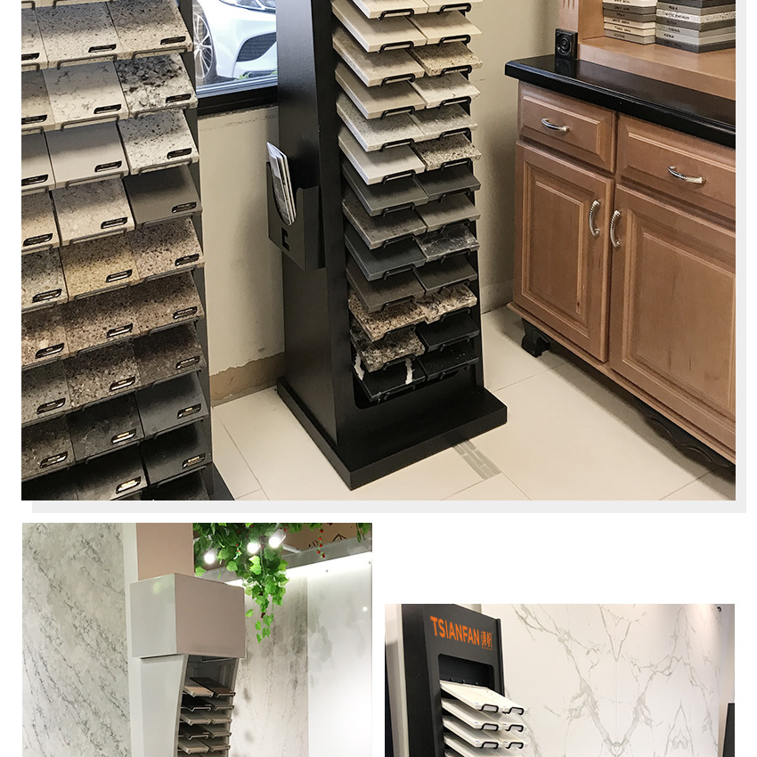 Factory Custom Modern Metal Floor Standing Quartz Sample Display Rack Showroom Granite Marble Stone Stand Tiles Display Racks