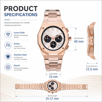Reloj de Pulsera Analógico Personalizado con Caja Redonda Impermeable al por Mayor, Reloj de Acero Inoxidable con Movimiento Seiko VD53 para Hombre