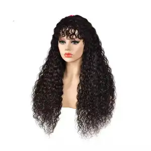 hot selling human hair wig with bangs machine made wig water wave lace frontal lace closure wig with fringe