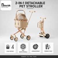 Poussette pliable légère en métal rose doré à 4 roues pour chats et chiens, landau de voyage détachable toutes saisons