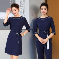 Élégant ensemble de robe uniforme SPA respirant mélange de poly-spandex conception de couture de princesse pour les cosmétologues féminines