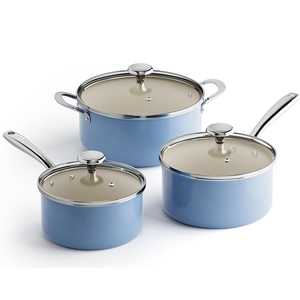 High Quality Ceramic Coated Cooking Pots&<b>Pans</b> <b>With</b> Stainless Steel Handle 6-Piece Blue Aluminum Cookware Set - Product Image 1