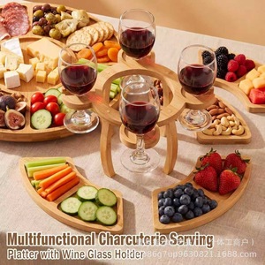 Cross-border creative wooden picnic <b>plate</b> with wine bottle storage <b>rack</b>, solid wood outdoor picnic detachable snack <b>plate</b> - Product Image 3