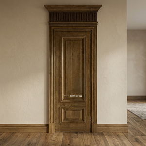 Puerta interior clásica de lujo de roble macizo de 80x260 cm, puerta francesa con moldura superior de 15 cm y travesaño acanalado, puertas para villas - Product Image 2
