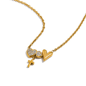 MW Dolce Romantica Collana con Ciondolo a Cuore in Acciaio Inossidabile Placcato Oro 18K con Diamante e Catena a Bambù Liscia - Product Image 5