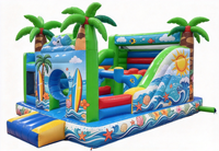 Structure gonflable commerciale pour enfants en PVC, pour usage humide et sec, avec toboggan et château lunaire, idéale pour les fêtes