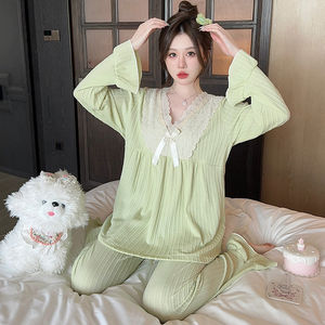 Pyjama en dentelle de haute qualité Pretty Woman Nightgown Nightdress Nighty Sweet Solid Girls Women Long Set Women's Sleepwear - Product Image 4