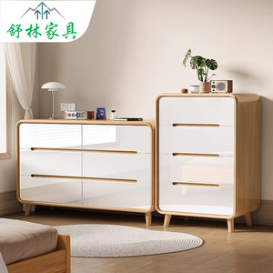 Shulin Furniture Nordic Dresser 4 <b>Drawer</b> Solid Wood Legs Bedroom Storage Cabinet White <b>Walnut</b> Color - Product Image 1