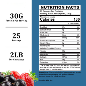 2 livres de poudre d'isolat de protéines de lactosérum, 30 g par portion, saveur fraise et açaï, complément nutritionnel sportif à absorption élevée - Product Image 2