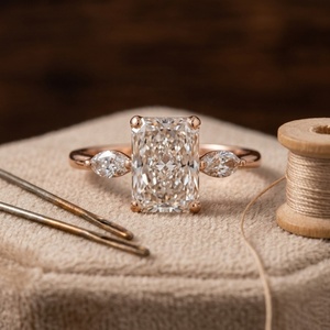 Bague de fiançailles de luxe en or 18 carats avec diamant de laboratoire taille radiant, personnalisée, certifiée IGI, bijoux de mariée - Product Image 4