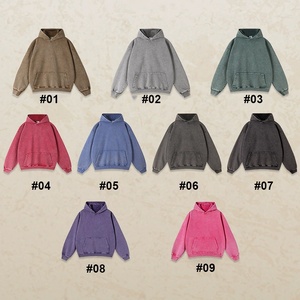 Grosir longgar kasual gaya Streetwear Amerika 450gsm kelas berat 100% katun dicuci Distressed Sweatshirt bertudung - Product Image 2