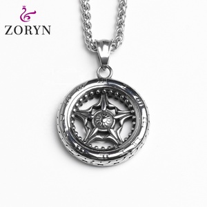 Colliers pendentifs étanches en acier inoxydable avec crâne floral, style gothique, punk, vintage, motard, rétro, en acier titane, bijoux de mode pour hommes - Product Image 3