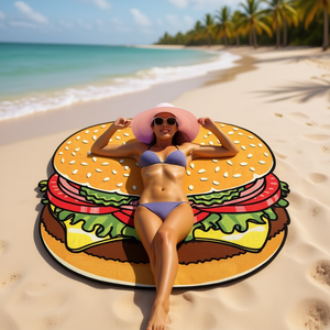 Telo mare Buonic Hamburger 128x134cm stampato, tappetino estivo da esterno per la sabbia - Product Image 2