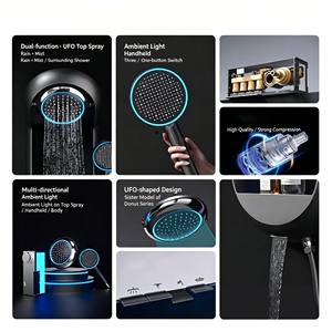 Ensemble de douche thermostatique intelligent <span class=keywords><strong>à</strong></span> touches piano en laiton, mitigeur mural réglable en hauteur pour salle de bain avec fonction pluie - Product Image 3