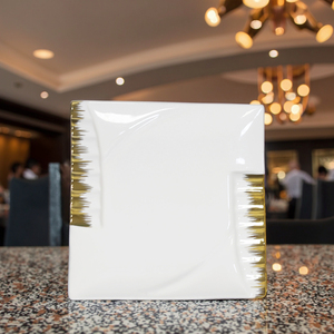 Vàng Rim Vuông Gốm Bữa Ăn Tối Tấm Sứ Bộ Đồ Ăn Cho Đám Cưới Khách Sạn Và Các Bên Số Lượng Lớn Giá Rẻ Bán Buôn Sạc Tấm - Product Image 3