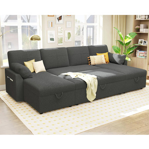 Châu Âu thư giãn phòng khách <span class=keywords><strong>sofa</strong></span> couch Set đồ nội thất bốn chỗ mềm Linen Up-holstered Canape Đen kéo ra <span class=keywords><strong>Sofa</strong></span> giường cho khách sạn - Product Image 5