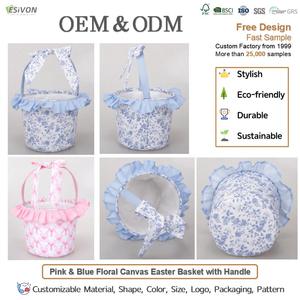 Canasta de Pascua de Lona Floral ESiVON al por Mayor con Volantes, Lazo Decorativo y Asa para Niños, Caza de Huevos, Decoración de <span class=keywords><strong>Picnic</strong></span> de Primavera, Regalos para Fiestas, Digital - Product Image 2