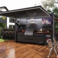Cuisine modulaire extérieure entièrement en acier inoxydable 304, station de barbecue au gaz intégrée avec armoire de rangement, mini-réfrigérateur