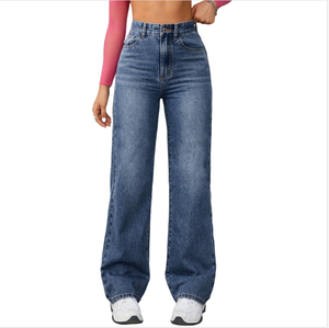 Jeans a Vita Alta a Gamba Dritta da Donna, Pantaloni in Denim Traspiranti Casual, Design Stampato Invernale, Taglia XL - Product Image 1