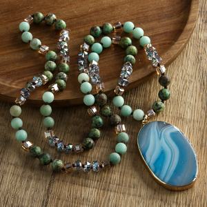 <span class=keywords><strong>Gioielli</strong></span> bohémien 8mm africano turchese Amazonite grossa pietra naturale nodo di vetro grande striscia irregolare collana pendente in agata - Product Image 6