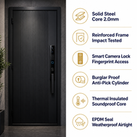 Porte d'entrée de sécurité noire JUNYAO avec rainures verticales, joint EPDM, résistante aux intempéries, certifiée CE AS2047 NFRC pour appartement