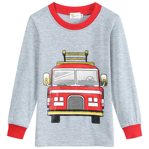 Dessin animé camion de <span class=keywords><strong>pompier</strong></span> en coton biologique imprimé garçons vêtements de nuit à manches longues enfants pyjamas ensemble - Product Image 2