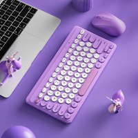 Wireless Keyboard Mouse Combo Retro Punk Round Key Office Set Combination for Desktop Computer Home Business Use