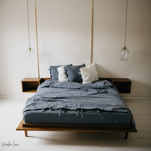 Linen bedding set. King or Queen size duvet cover and 2 <b>pillow</b> <b>cases</b> with ties in dusty blue, gray, woodrose, <b>white</b> - Product Image 1