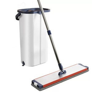 Set <span class=keywords><strong>Mop</strong></span> Piatto <span class=keywords><strong>40cm</strong></span> con Secchio, Lavabile a Mano, Palo in Acciaio Inossidabile, Separazione Asciutto/Bagnato, Manico Estensibile, Strizzatore Scorrevole, per Casa - Product Image 3