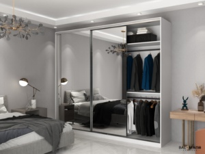 Garde-robe moderne avec portes miroir: zones de rangement intégrées, espaces de suspension ouverts, tiroirs, <span class=keywords><strong>dressing</strong></span> organisé - Product Image 6
