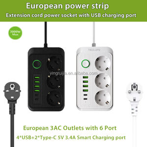 ปลั๊กไฟยุโรป3ช่องพร้อมพอร์ต USB 6ช่องสายต่อ3ช่องพร้อม USB และ Type-C ปลั๊กไฟยุโรป - Product Image 2