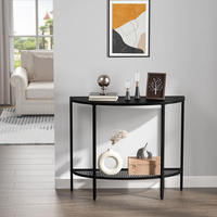 Table console moderne à 2 niveaux en demi-lune, montage facile, table de rangement étroite pour entrée, en bois MDF, table de canapé pour salon, usage domestique